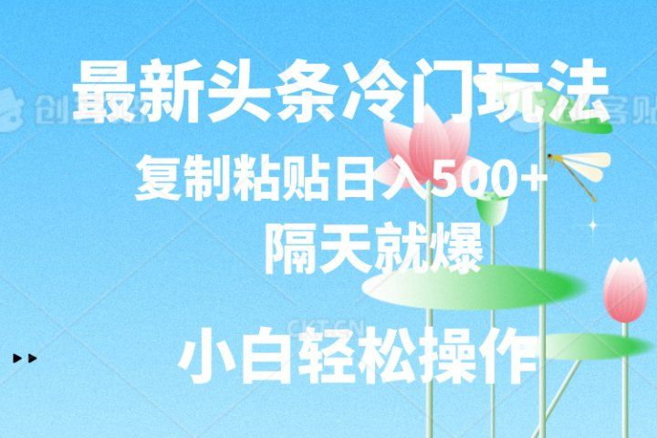最新头条冷门玩法，隔天就爆，复制粘贴日入500+爱优网赚-网创项目资源站-副业项目-创业项目-搞钱项目爱优网赚