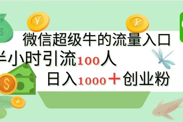 新的引流变现阵地，微信超级牛的流量入口，半小时引流100人，日入1000+创业粉爱优网赚-网创项目资源站-副业项目-创业项目-搞钱项目爱优网赚