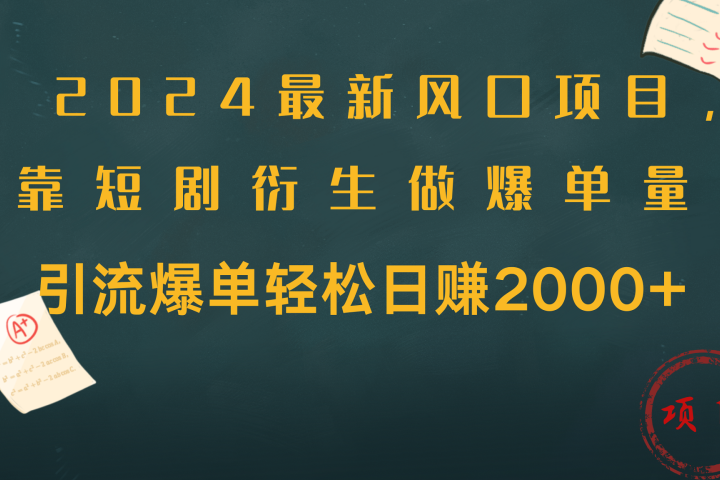 2024最新风口项目，引流爆单轻松日赚2000+，靠短剧衍生做爆单量爱优网赚-网创项目资源站-副业项目-创业项目-搞钱项目爱优网赚