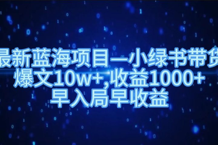 最新蓝海项目小绿书带货，爆文10w＋，收益1000＋，早入局早获益！！爱优网赚-网创项目资源站-副业项目-创业项目-搞钱项目爱优网赚