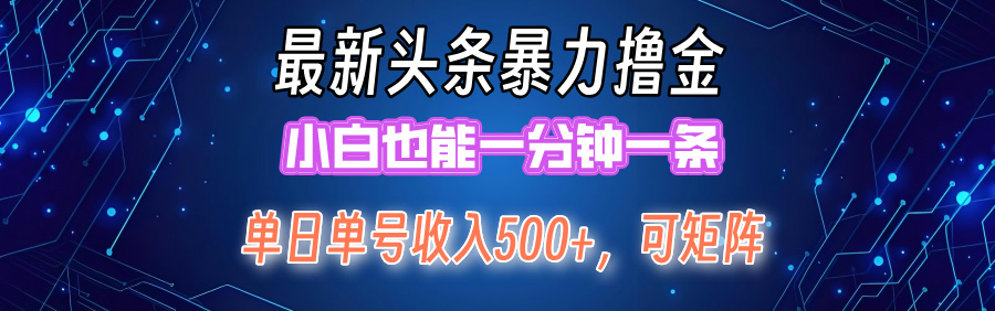 最新头条撸金，小白也能一分钟一条爱优网赚-网创项目资源站-副业项目-创业项目-搞钱项目爱优网赚