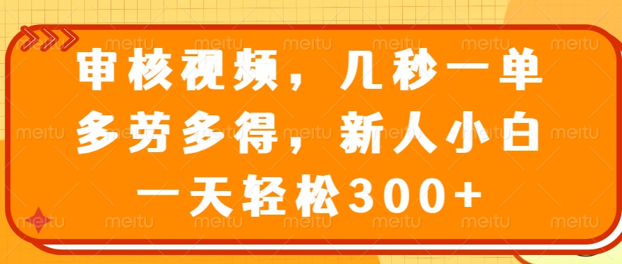审核视频项目，几秒一单，多劳多得，新人小白一天轻松300+爱优网赚-网创项目资源站-副业项目-创业项目-搞钱项目爱优网赚