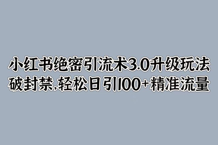 小红书绝密引流术3.0升级玩法，破封禁，轻松日引100+精准流量爱优网赚-网创项目资源站-副业项目-创业项目-搞钱项目爱优网赚