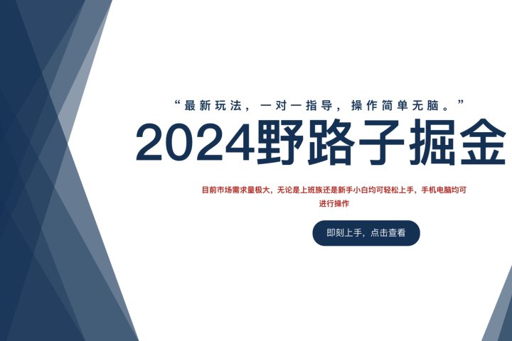 2024野路子掘金，最新玩 法， 一对一指导，操作简单无脑。爱优网赚-网创项目资源站-副业项目-创业项目-搞钱项目爱优网赚