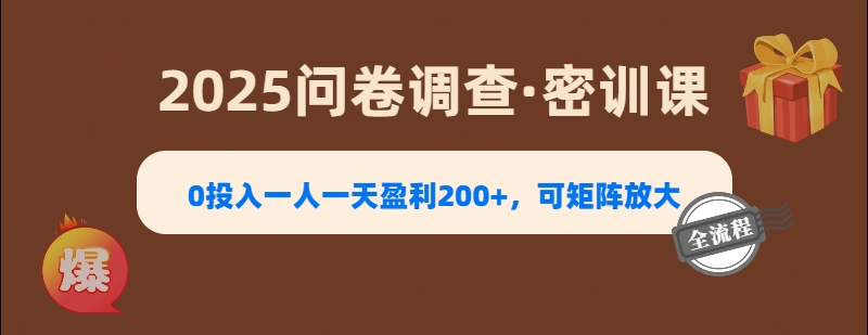 2025《问卷调查》0投入一人一天盈利200+，可矩阵放大爱优网赚-网创项目资源站-副业项目-创业项目-搞钱项目爱优网赚