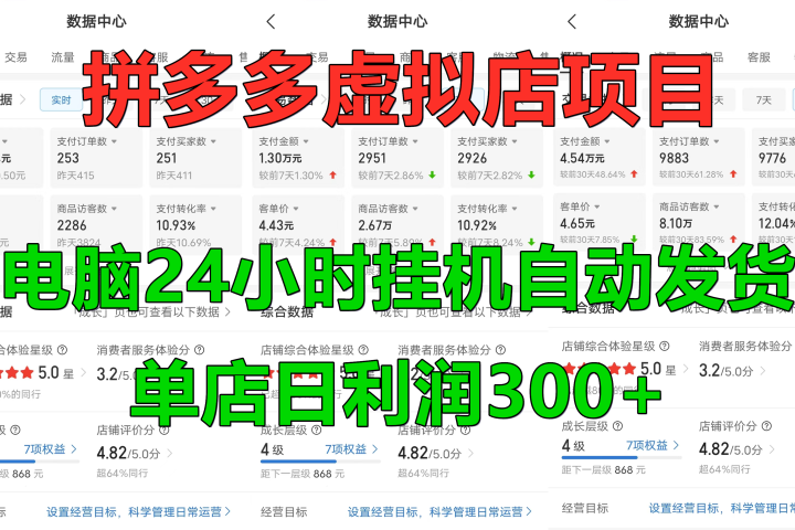 拼多多虚拟店项目，电脑挂机自动发货，单店日利润300+，可放大操作爱优网赚-网创项目资源站-副业项目-创业项目-搞钱项目爱优网赚