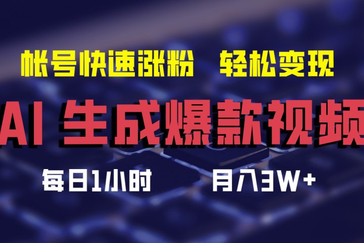 AI生成爆款视频，助你帐号快速涨粉，轻松月入3W+爱优网赚-网创项目资源站-副业项目-创业项目-搞钱项目爱优网赚