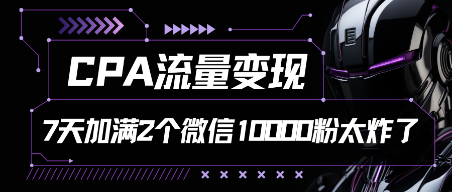 CPA流量变现，7天加满两个微信10000粉，轻轻松松加爆微信爱优网赚-网创项目资源站-副业项目-创业项目-搞钱项目爱优网赚