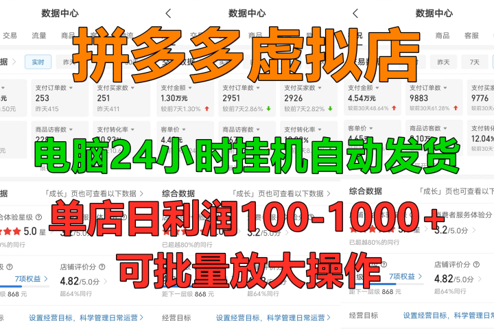 新手首选项目，拼多多虚拟店，电脑挂机自动发货，单店日利润500+，可批量放大操作爱优网赚-网创项目资源站-副业项目-创业项目-搞钱项目爱优网赚