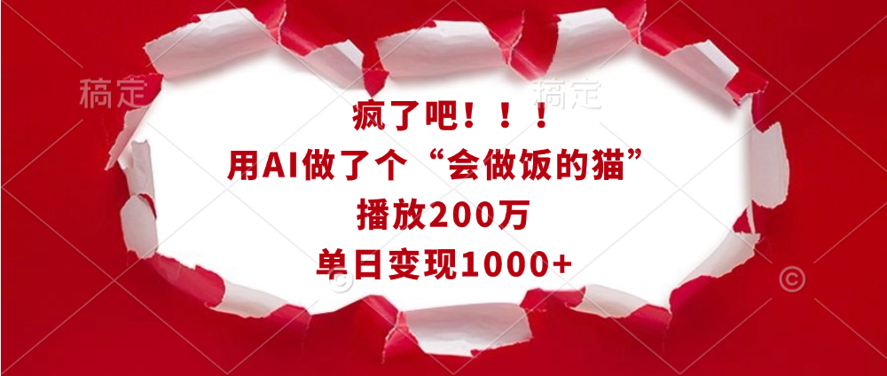 疯了吧！！！用AI做了个“会做饭的猫”，播放200万，单日变现1000+爱优网赚-网创项目资源站-副业项目-创业项目-搞钱项目爱优网赚