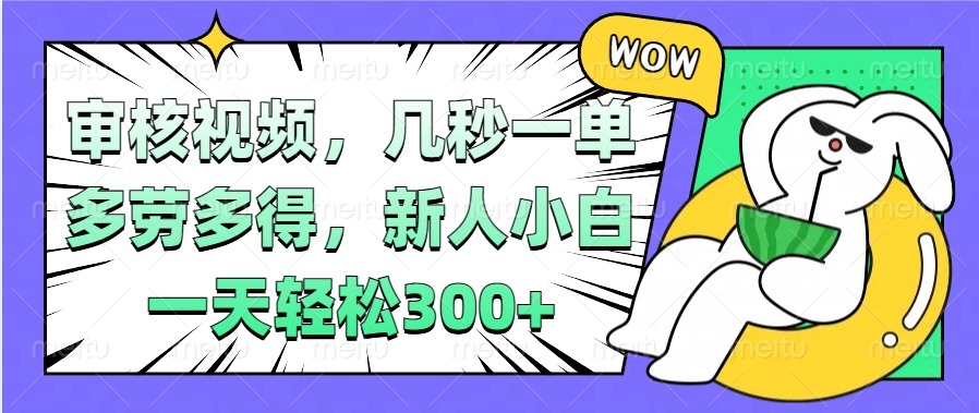 视频审核项目，几秒一单，多劳多得，新人小白一天轻松300+爱优网赚-网创项目资源站-副业项目-创业项目-搞钱项目爱优网赚