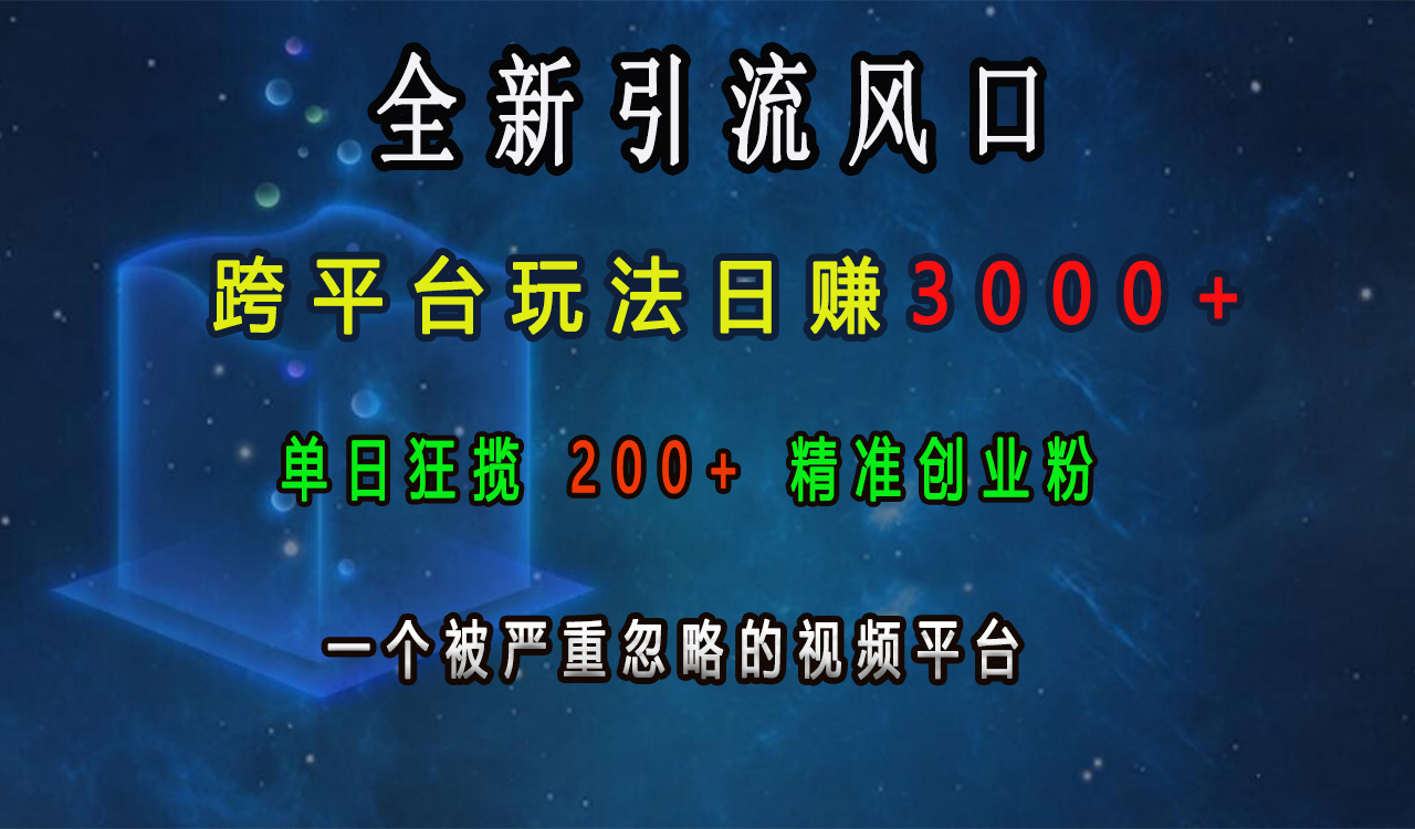 全新引流风口，跨平台玩法日赚3000+，单日狂揽200+精准创业粉，一个被严重忽略的视频平台爱优网赚-网创项目资源站-副业项目-创业项目-搞钱项目爱优网赚