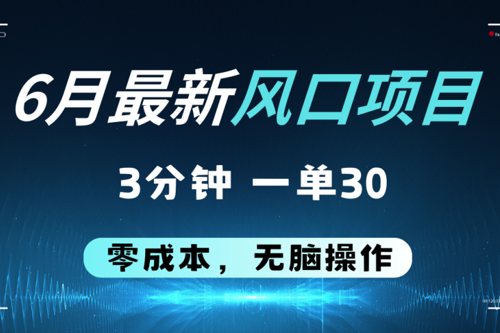 6月最新风口项目，零成本零预算，只要你有执行力，操作三分钟，轻松日入2000+爱优网赚-网创项目资源站-副业项目-创业项目-搞钱项目爱优网赚