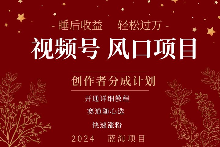 拥有睡眠收益的微信视频号大风口项目，轻松月入过万+，多赛道选择，可矩阵，玩法简单轻松上手爱优网赚-网创项目资源站-副业项目-创业项目-搞钱项目爱优网赚