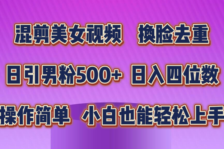 混剪美女视频，换脸去重，轻松过原创，日入四位数，操作简单，小白也能轻松上手爱优网赚-网创项目资源站-副业项目-创业项目-搞钱项目爱优网赚