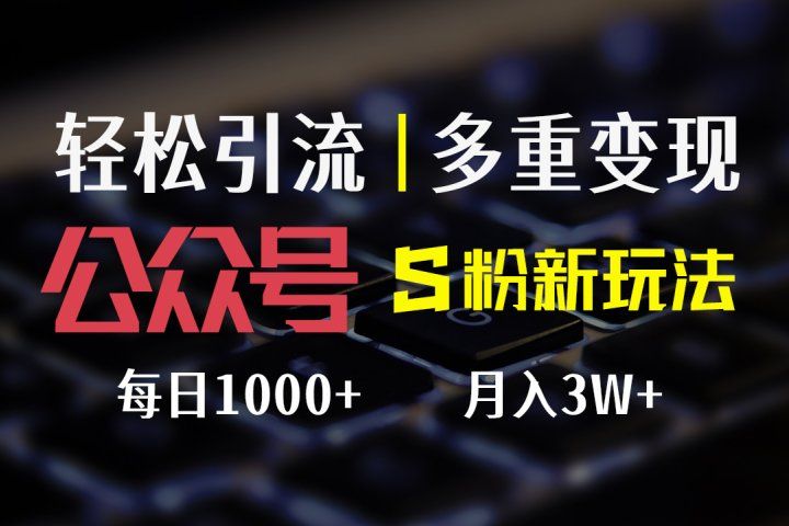 公众号S粉新玩法，轻松引流、多重变现，每日收益1000+爱优网赚-网创项目资源站-副业项目-创业项目-搞钱项目爱优网赚