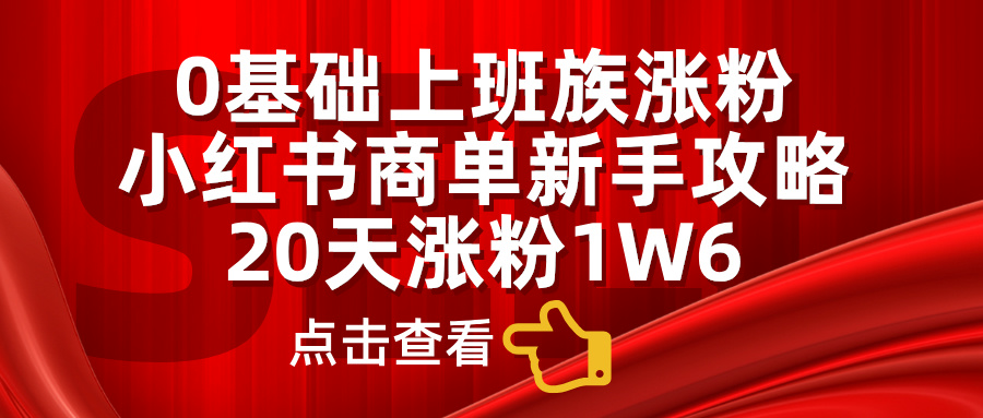 0基础上班族涨粉，小红书商单新手攻略，20天涨粉1.6w爱优网赚-网创项目资源站-副业项目-创业项目-搞钱项目爱优网赚