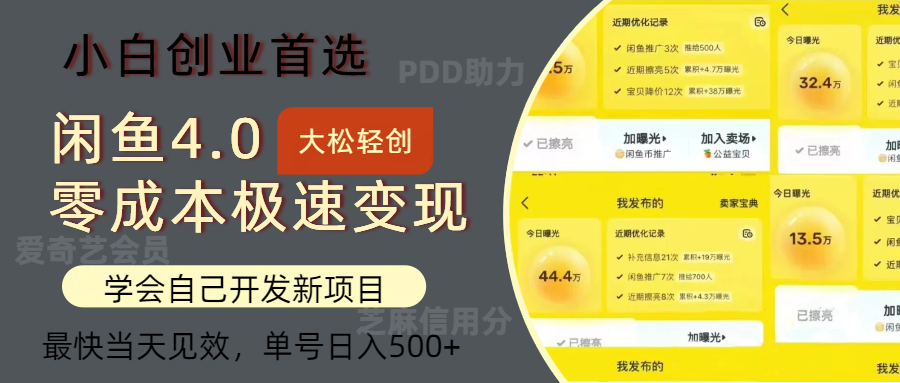 闲鱼0成本极速变现项目，多种变现方式，单号日入500+最新玩法爱优网赚-网创项目资源站-副业项目-创业项目-搞钱项目爱优网赚