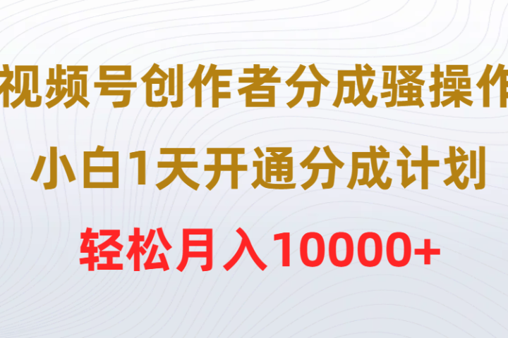 视频号创作者分成骚操作，小白1天开通分成计划，轻松月入10000+爱优网赚-网创项目资源站-副业项目-创业项目-搞钱项目爱优网赚