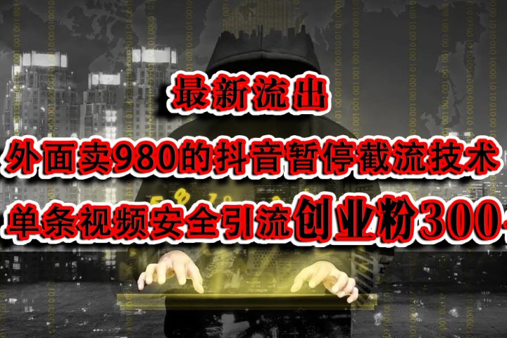 最新流出：外面卖980的抖音暂停截流技术单条视频安全引流创业粉300+爱优网赚-网创项目资源站-副业项目-创业项目-搞钱项目爱优网赚