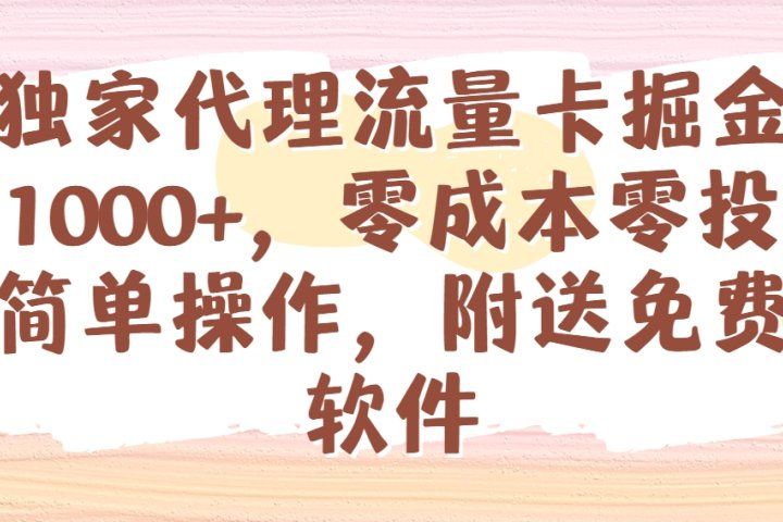 全网独家代理流量卡掘金，日躺赚1000+，零成本零投入，新手简单操作，附送免费引流软件爱优网赚-网创项目资源站-副业项目-创业项目-搞钱项目爱优网赚
