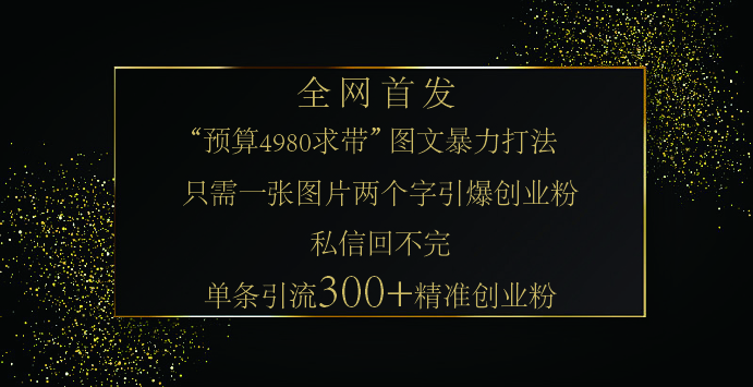 小红书，“预算 4980 带我飞” 的神奇图片引流法，堪称涨粉核武器！只需一张图，就能单条笔记凭借此方法，轻松引流 300 + 精准创业粉！爱优网赚-网创项目资源站-副业项目-创业项目-搞钱项目爱优网赚