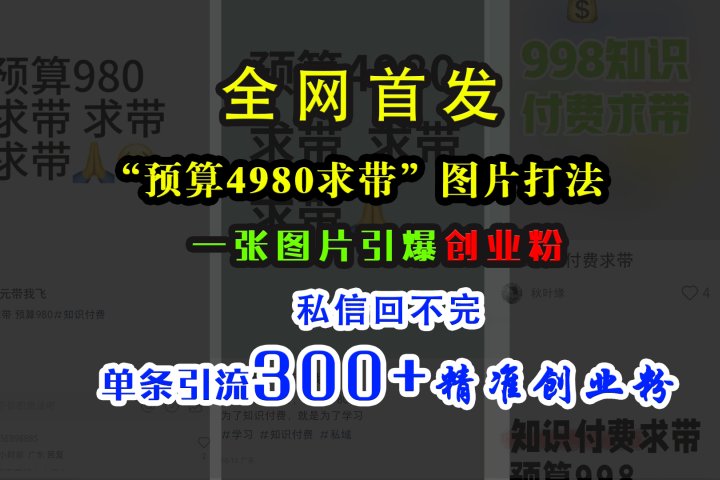 小红书“预算4980带我飞”图片打法，一张图片引爆创业粉，私信回不完，单条引流300+精准创业粉爱优网赚-网创项目资源站-副业项目-创业项目-搞钱项目爱优网赚