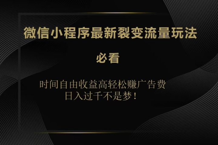 微信小程序最新裂变流量玩法，时间自由收益高轻松赚广告费，日入200-500+爱优网赚-网创项目资源站-副业项目-创业项目-搞钱项目爱优网赚