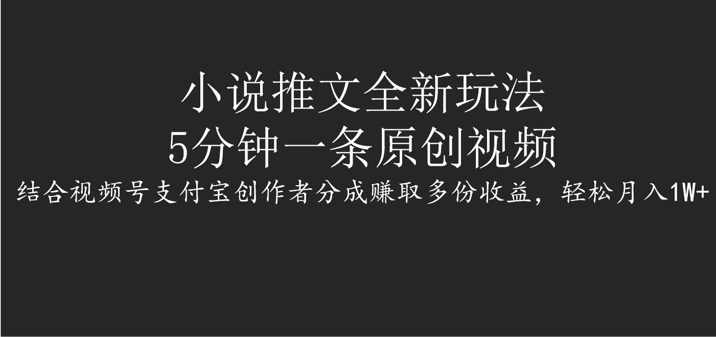 小说推文全新玩法，5分钟一条原创视频，结合视频号支付宝创作者分成赚取多份收益，轻松月入1W+爱优网赚-网创项目资源站-副业项目-创业项目-搞钱项目爱优网赚