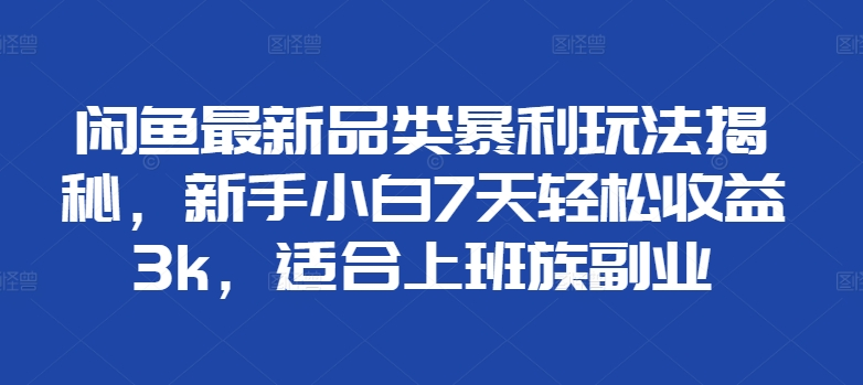 闲鱼最新品类暴利玩法揭秘，新手小白7天轻松赚3000+，适合上班族副业爱优网赚-网创项目资源站-副业项目-创业项目-搞钱项目爱优网赚