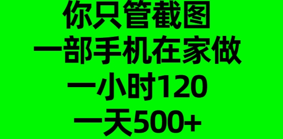 你只管截图，一部手机在家做，一小时120，一天500+爱优网赚-网创项目资源站-副业项目-创业项目-搞钱项目爱优网赚