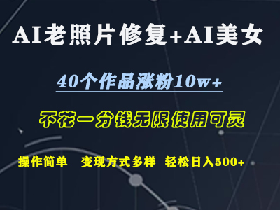 图片[1]爱优网赚-网创项目资源站-副业项目-创业项目-搞钱项目AI老照片修复+AI美女玩发  40个作品涨粉10w+  不花一分钱使用可灵  操作简单  变现方式多样话   轻松日去500+爱优网赚-网创项目资源站-副业项目-创业项目-搞钱项目爱优网赚