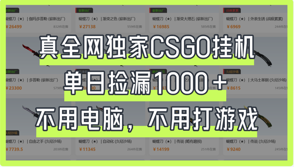 真全网独家CSGO挂机，单日捡漏1000+爱优网赚-网创项目资源站-副业项目-创业项目-搞钱项目爱优网赚