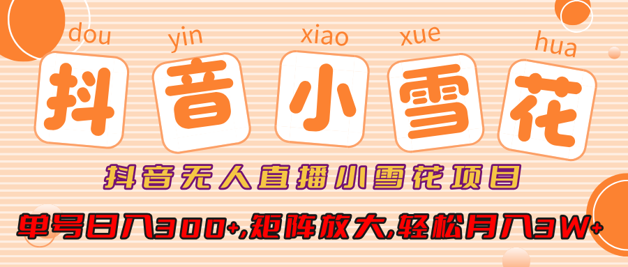 小雪花项目，抖音无人直播，单号日入300+,矩阵放大,轻松月入3W+爱优网赚-网创项目资源站-副业项目-创业项目-搞钱项目爱优网赚