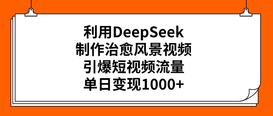利用DeepSeek制作治愈风景视频，引爆短视频流量，单日变现1000+爱优网赚-网创项目资源站-副业项目-创业项目-搞钱项目爱优网赚