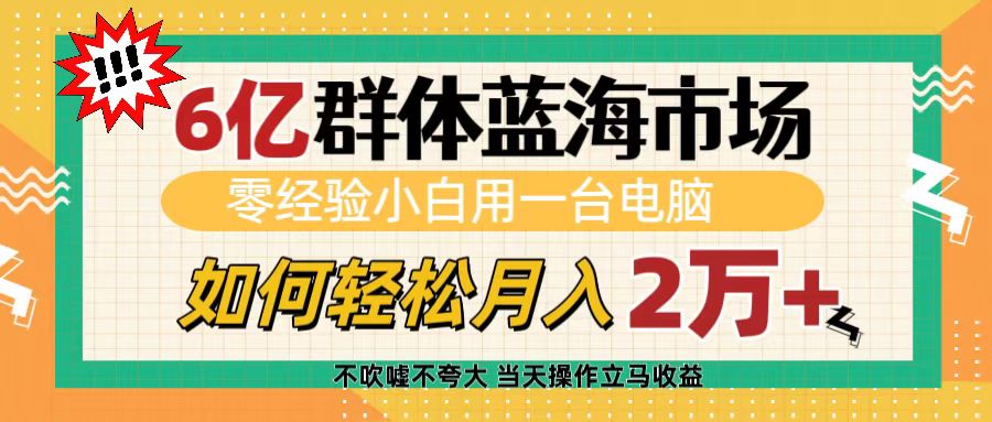 6亿群体蓝海市场，零经验小白用一台电脑，如何轻松月入2万+爱优网赚-网创项目资源站-副业项目-创业项目-搞钱项目爱优网赚