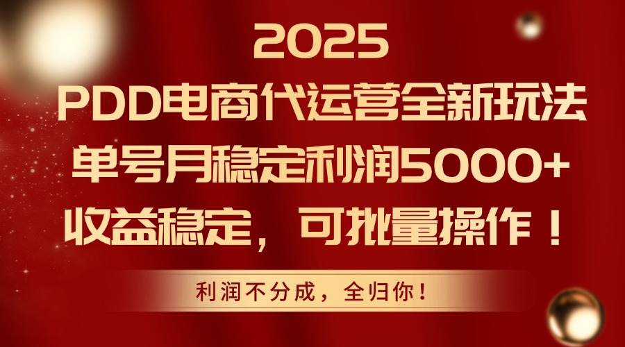 2025 PDD电商代运营全新玩法，单号月稳定利润5000+，收益稳定，可批量操作！爱优网赚-网创项目资源站-副业项目-创业项目-搞钱项目爱优网赚