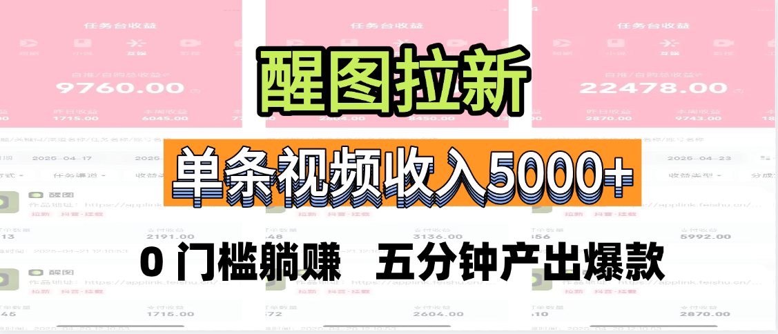 醒图拉新，0 门槛躺赚，五分钟产出爆款，单条视频收入5000+爱优网赚-网创项目资源站-副业项目-创业项目-搞钱项目爱优网赚