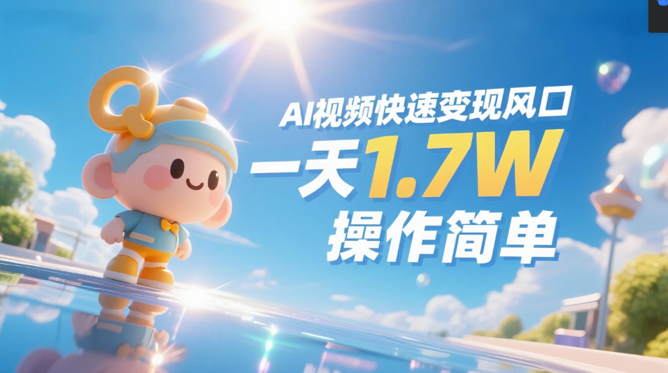 《Ai视频变现风口，一天1.7W，收入无上限，操作简单》爱优网赚-网创项目资源站-副业项目-创业项目-搞钱项目爱优网赚