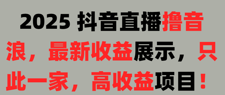 2025 抖音直播撸音浪，最新收益展示，只此一家，高收益项目！爱优网赚-网创项目资源站-副业项目-创业项目-搞钱项目爱优网赚