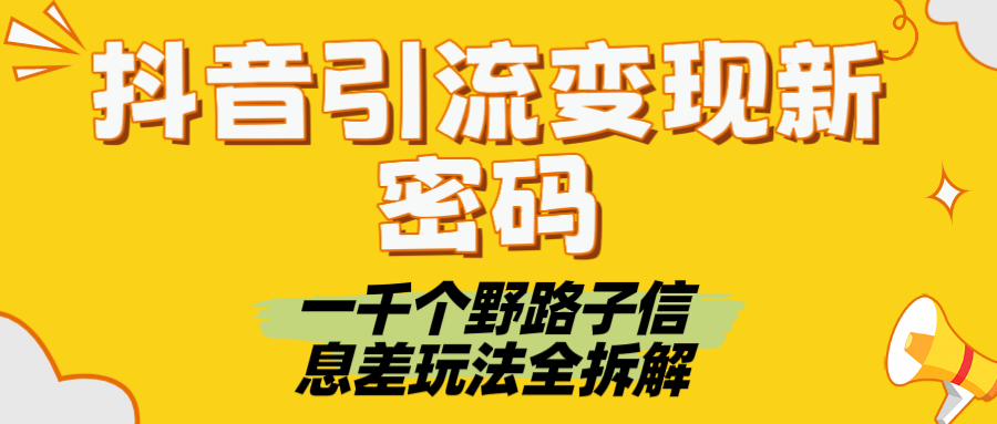抖音引流变现新密码！一千个野路子信息差玩法全拆解爱优网赚-网创项目资源站-副业项目-创业项目-搞钱项目爱优网赚