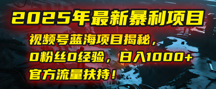 2025年最新暴利项目：视频号蓝海项目揭秘，0粉丝0经验，日入1000+，官方流量扶持！爱优网赚-网创项目资源站-副业项目-创业项目-搞钱项目爱优网赚