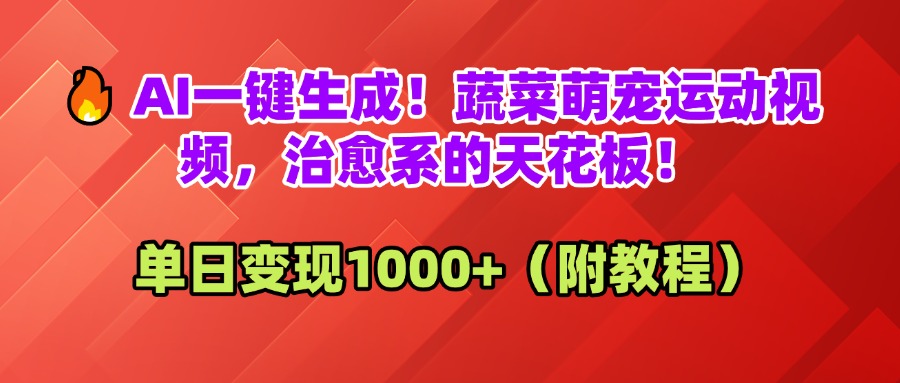 AI一键生成！蔬菜萌宠运动视频，治愈系的天花板！单日变现1000+（附教程）爱优网赚-网创项目资源站-副业项目-创业项目-搞钱项目爱优网赚
