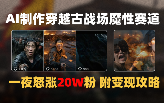 AI制作穿越古战场视频一夜涨粉20W保姆级教学（附AI变现指南）爱优网赚-网创项目资源站-副业项目-创业项目-搞钱项目爱优网赚