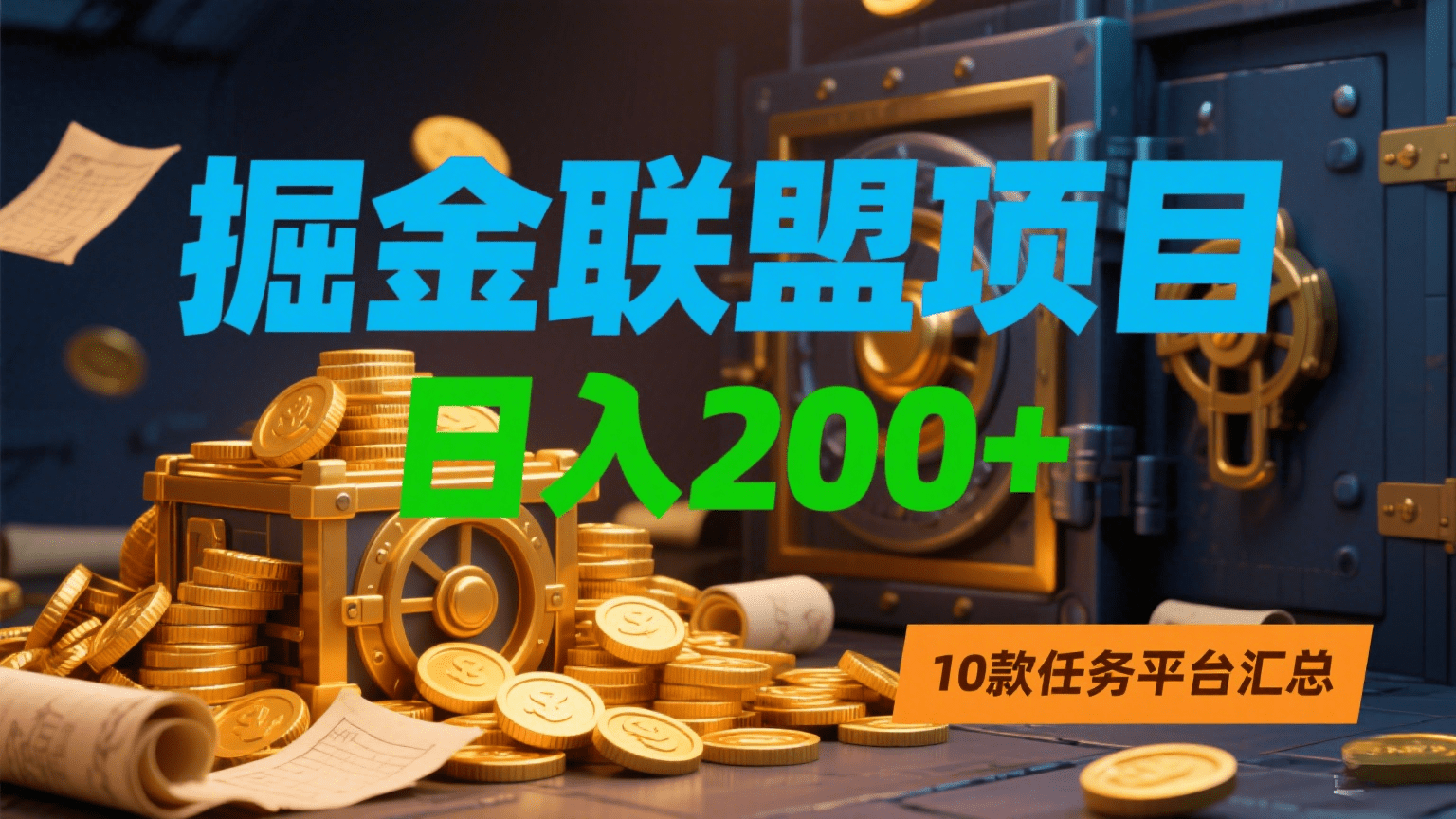掘金联盟项目，日入200+，10款任务平台汇总爱优网赚-网创项目资源站-副业项目-创业项目-搞钱项目爱优网赚
